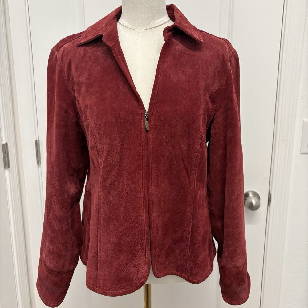 Vintage A.M.I Red Suede Leather Jacket Women’s Large Zip Front Western Boho Y2K